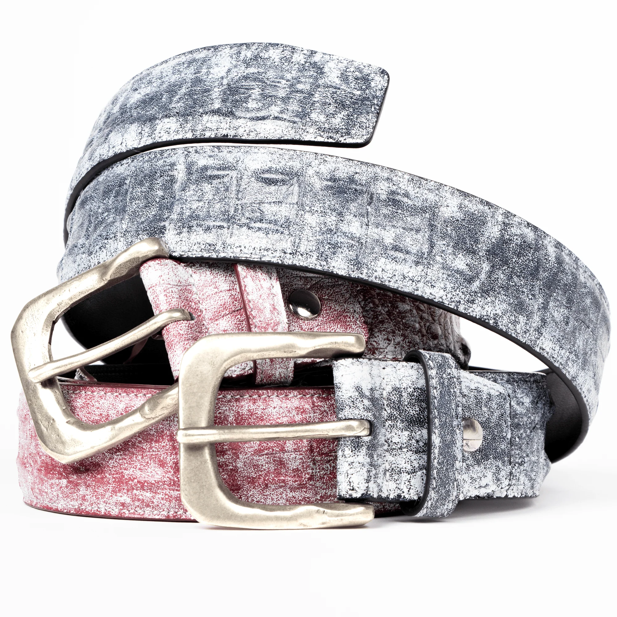Black Cracked Paint Croc Belt - Image 3