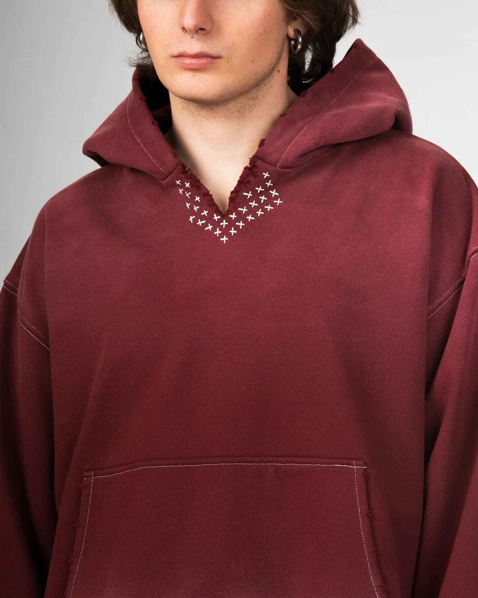 Sunfaded Red Sashiko Hoodie - Image 3