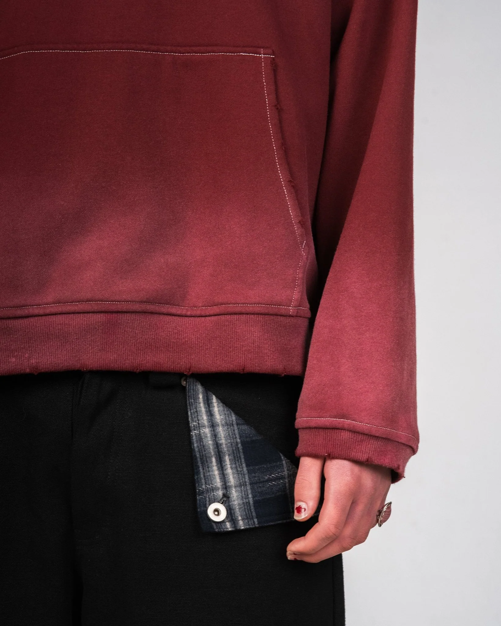 Sunfaded Red Sashiko Hoodie - Image 4